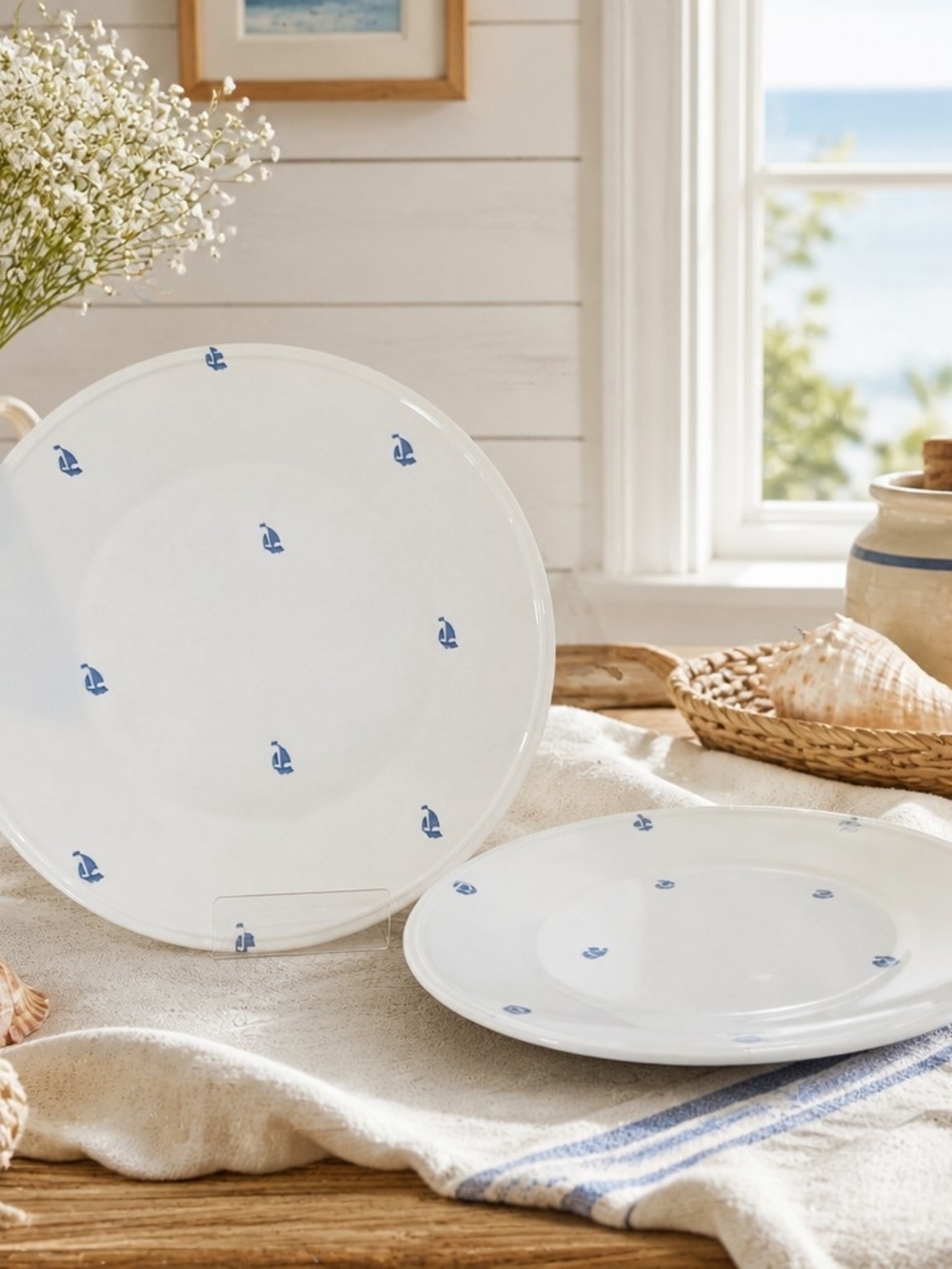 Vintage Portuguese Ceramic Plates – Coastal Charm with Visible Crazing
